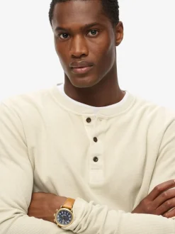 Superdry Natural Waffle Long Sleeve Half Button Top