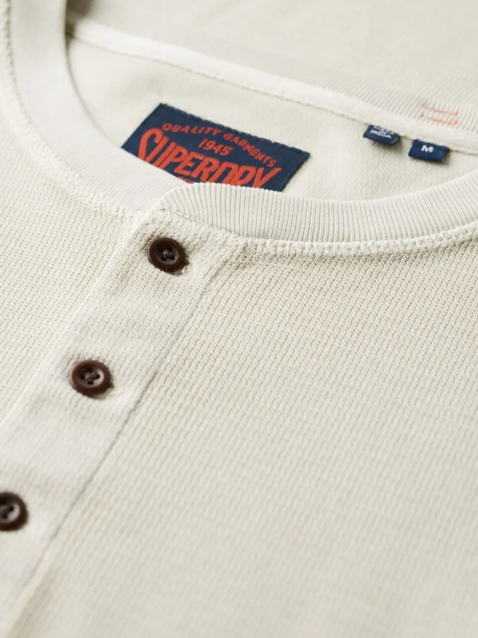 Superdry Natural Waffle Long Sleeve Half Button Top
