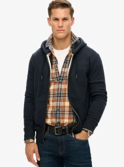 Superdry Navy Blue Essential Logo Half Brushed Zip Hoodie