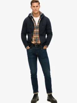 Superdry Navy Blue Essential Logo Half Brushed Zip Hoodie