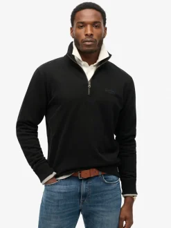 Superdry Navy Blue Knitted Texture Long Sleeve Polo Shirt