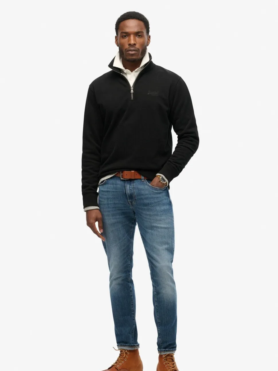 Superdry Navy Blue Knitted Texture Long Sleeve Polo Shirt