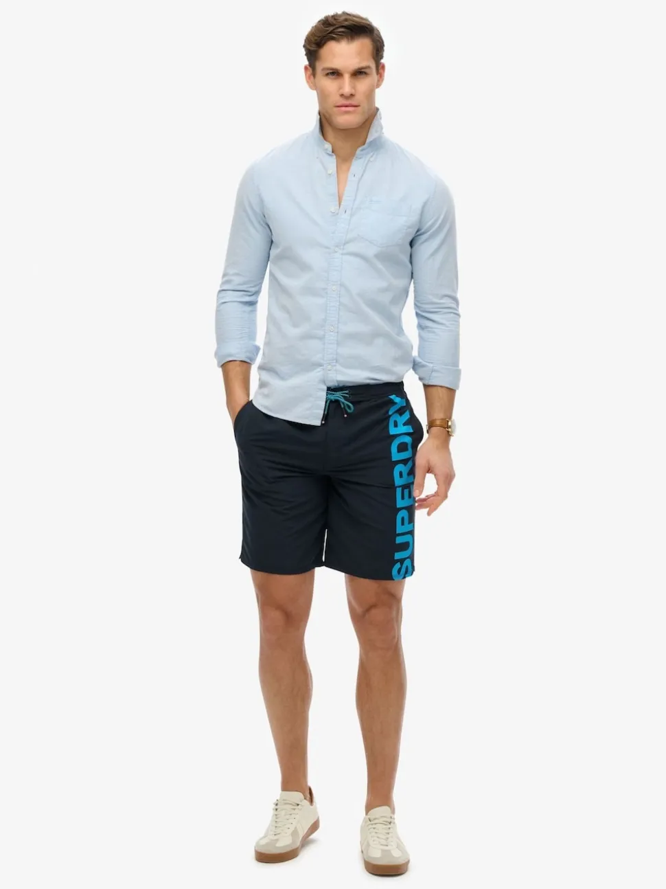 Superdry Navy/Turquoise Classic 19 Logo Board Shorts