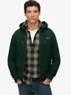 Superdry Olive Green Essential Logo Half Brushed Zip Hoodie