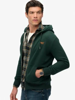Superdry Olive Green Essential Logo Half Brushed Zip Hoodie