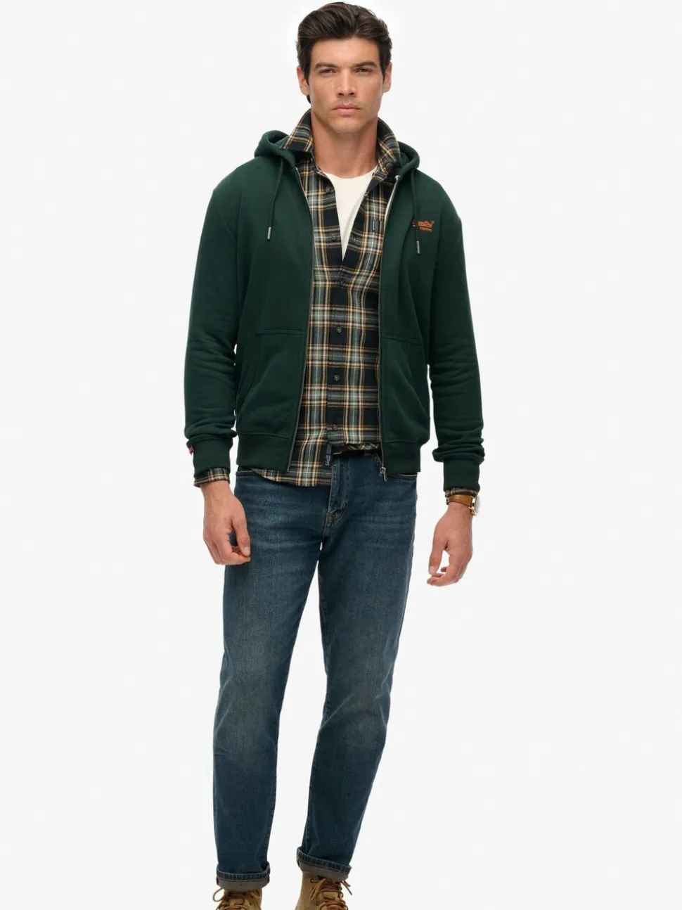 Superdry Olive Green Essential Logo Half Brushed Zip Hoodie