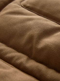 Tan Brown Canvas Worker Puffer Jacket With Borg Collar