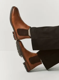 Tan Brown Casual Leather Chelsea Boots