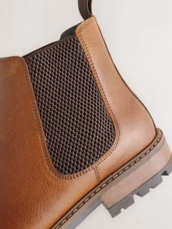 Tan Brown Casual Leather Chelsea Boots