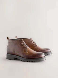 Tan Brown Chunky Leather Chukka Boots