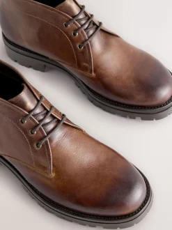 Tan Brown Chunky Leather Chukka Boots