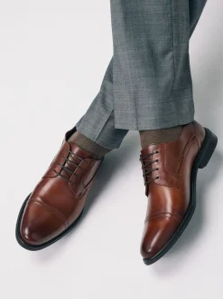 Tan Brown Derby Toe Cap Shoes