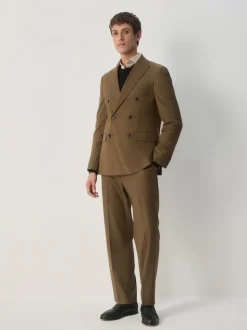 Tan Brown Double Breasted Suit Jacket