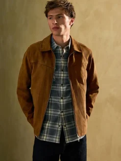 Tan Brown Faux Suede Harrington Jacket