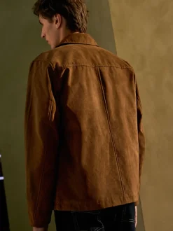 Tan Brown Faux Suede Harrington Jacket