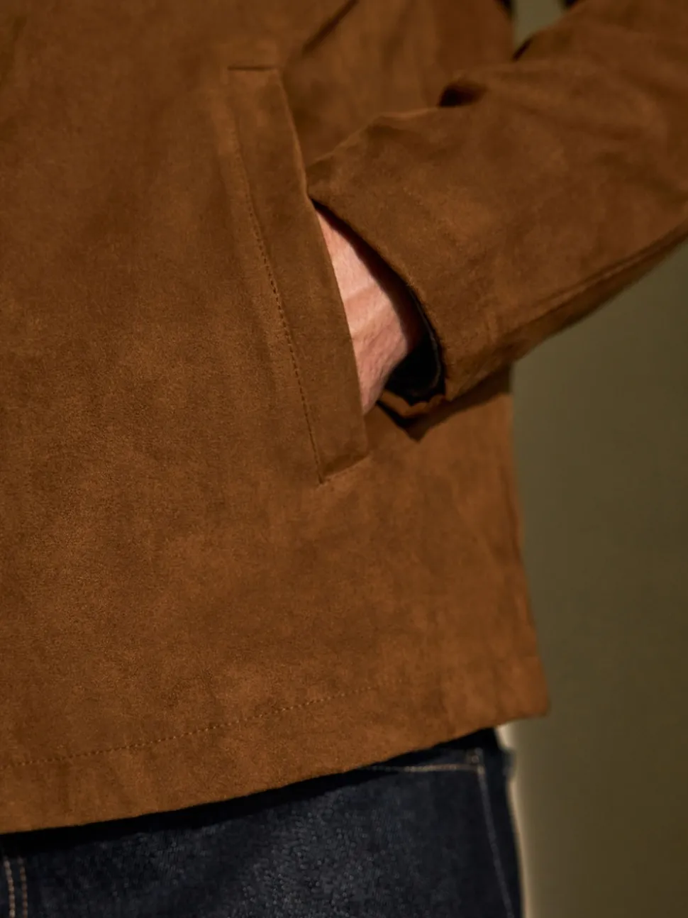 Tan Brown Faux Suede Harrington Jacket