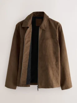 Tan Brown Faux Suede Harrington Jacket
