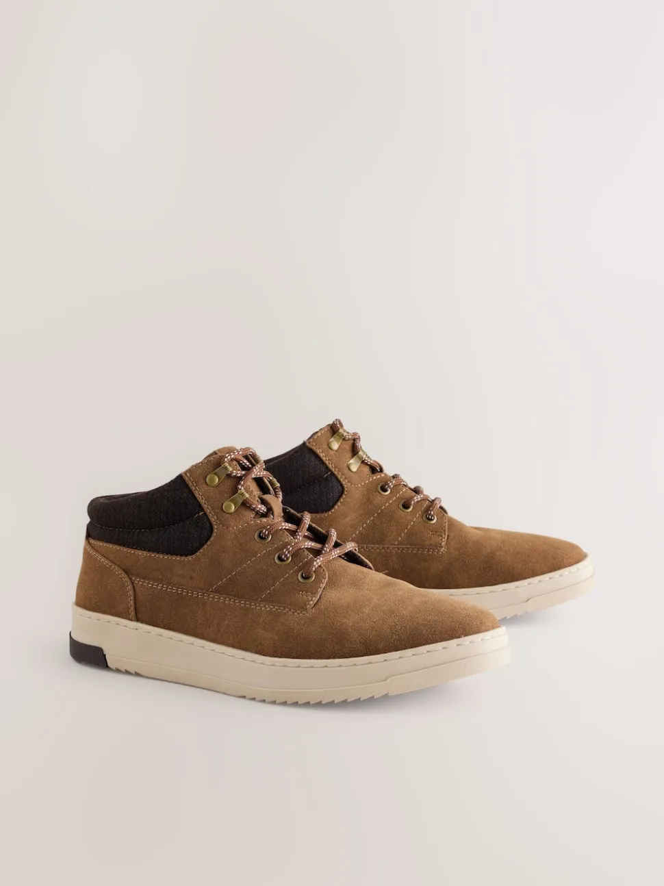 Tan Brown Knitted Collar Ankle Boots