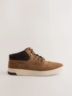 Tan Brown Knitted Collar Ankle Boots