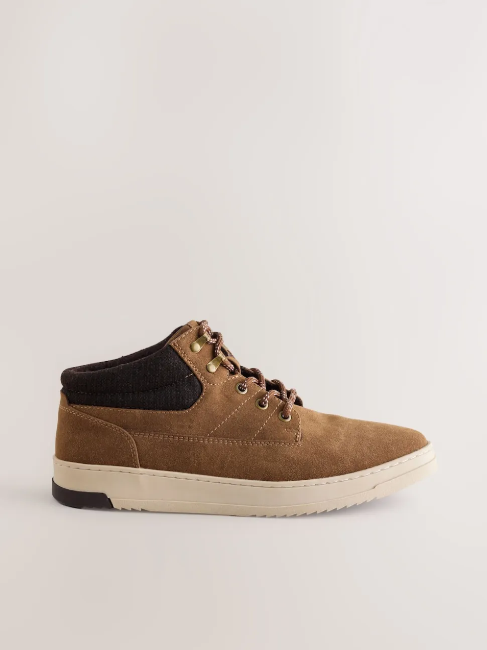 Tan Brown Knitted Collar Ankle Boots