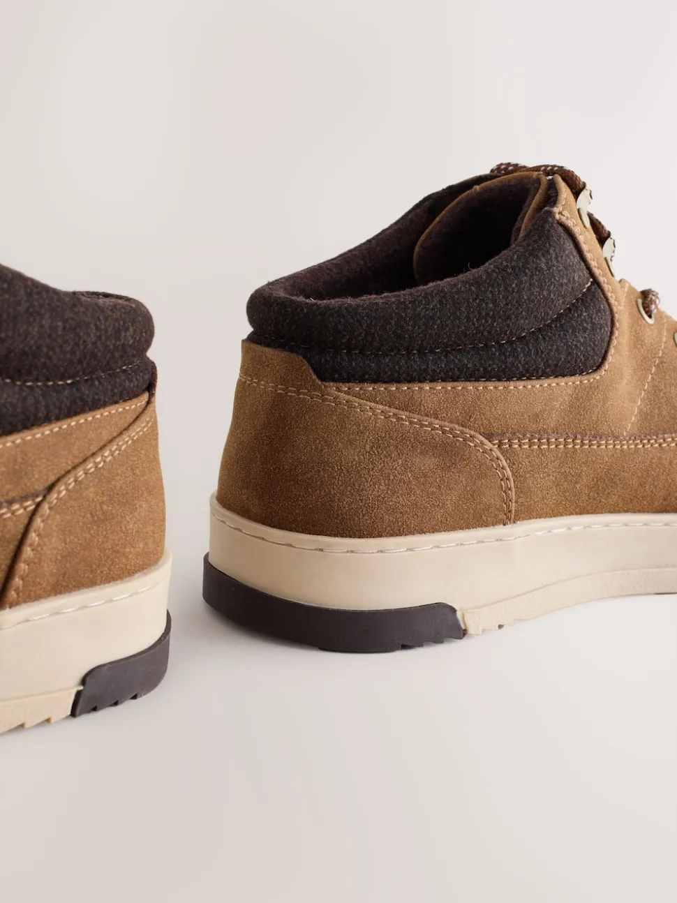 Tan Brown Knitted Collar Ankle Boots
