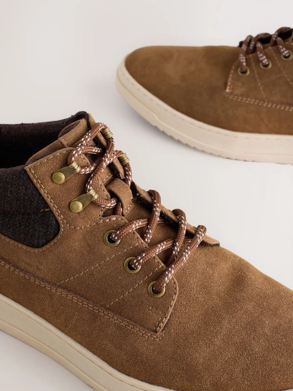 Tan Brown Knitted Collar Ankle Boots