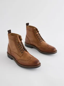 Tan Brown Leather Brogue Boots
