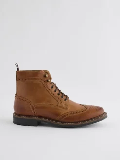 Tan Brown Leather Brogue Boots