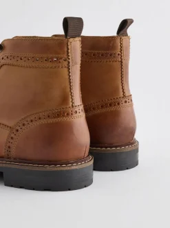 Tan Brown Leather Brogue Boots