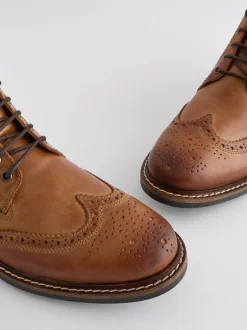 Tan Brown Leather Brogue Boots