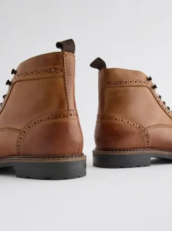 Tan Brown Leather Brogue Boots