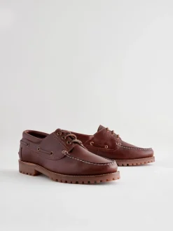 Tan Brown Leather Cleated Boat Shoes