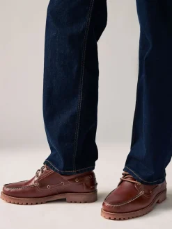 Tan Brown Leather Cleated Boat Shoes