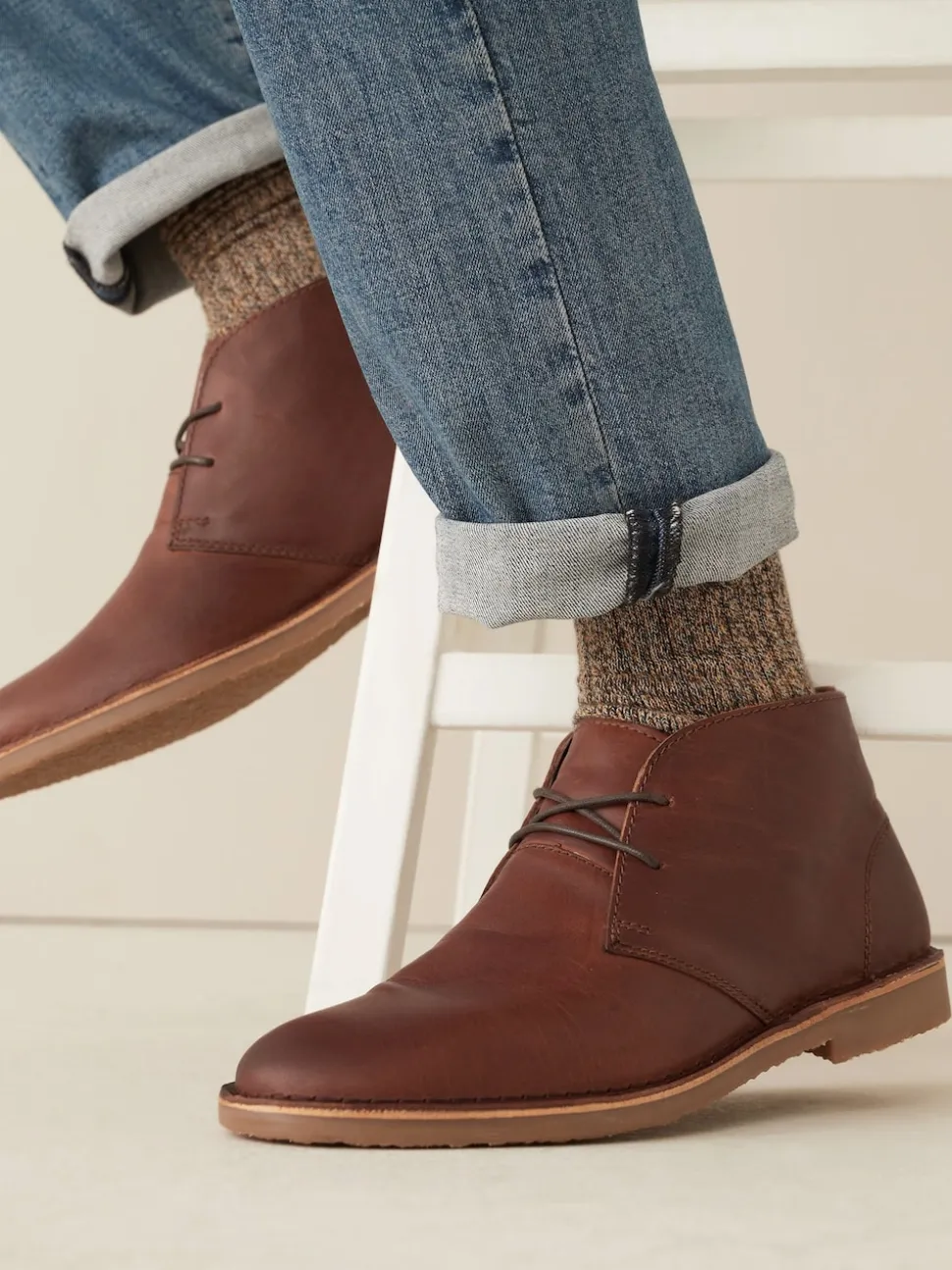 Tan Brown Leather Desert Boots