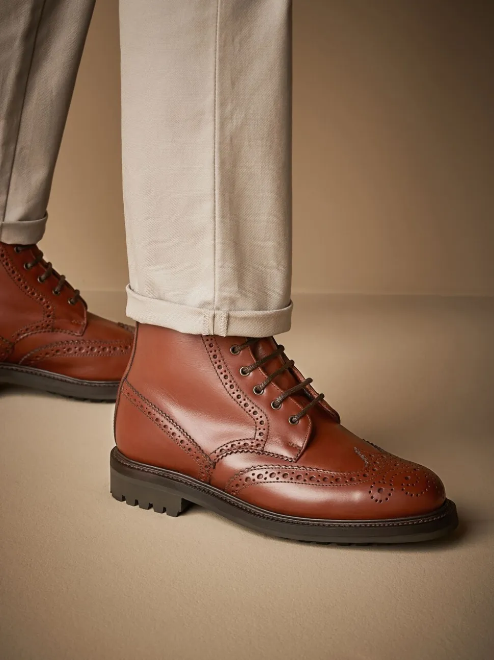 Tan Brown Leather Sanders for Next Cleated Brogue Boots
