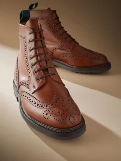 Tan Brown Leather Sanders for Next Cleated Brogue Boots