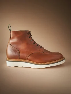 Tan Brown Leather Sanders for Next Apron Wedge Boots