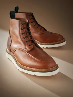 Tan Brown Leather Sanders for Next Apron Wedge Boots