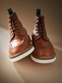 Tan Brown Leather Sanders for Next Apron Wedge Boots