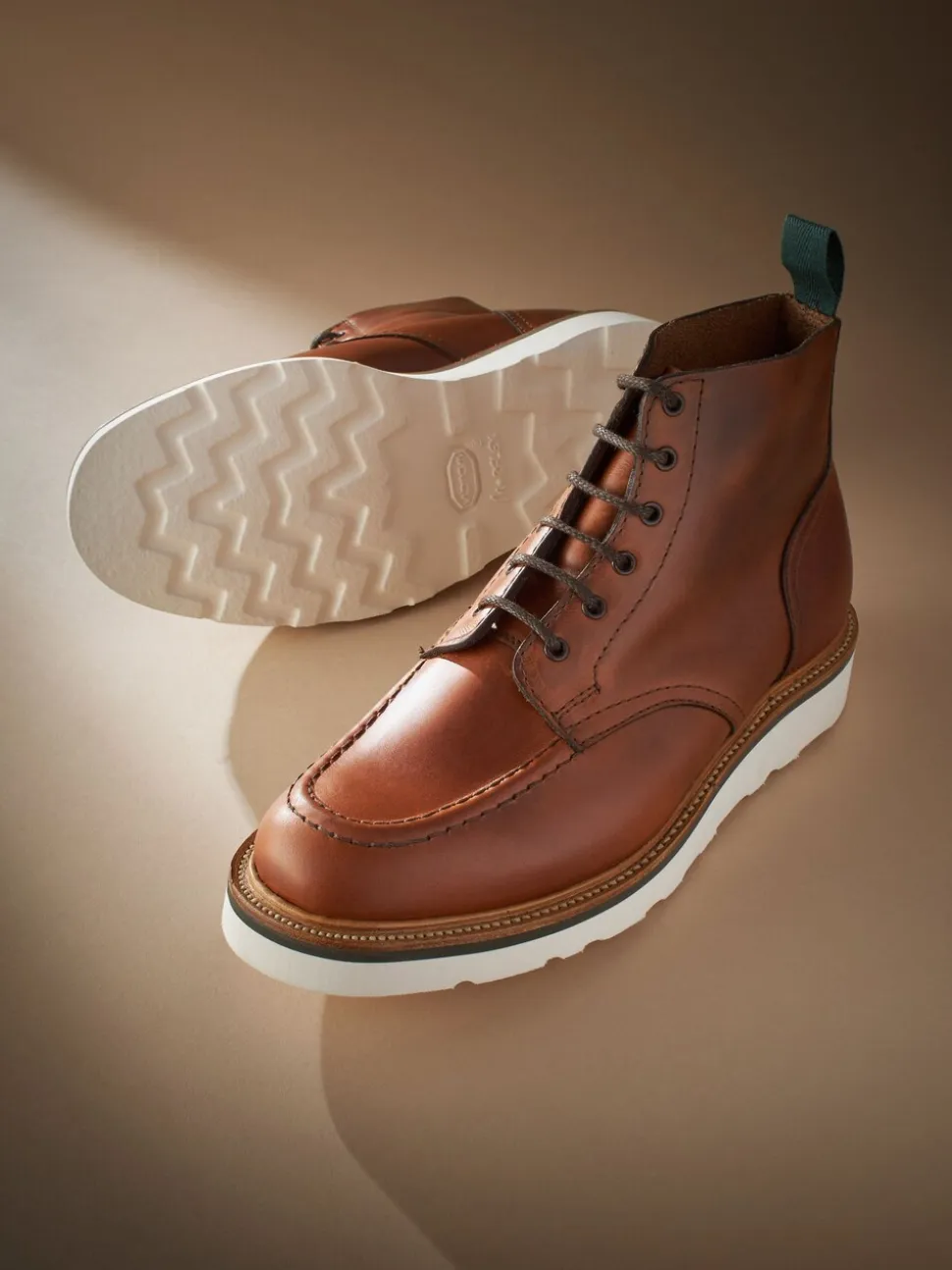 Tan Brown Leather Sanders for Next Apron Wedge Boots
