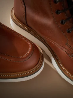 Tan Brown Leather Sanders for Next Apron Wedge Boots
