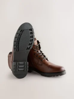 Tan Brown Leather Zip-Up Borg Lined Boots