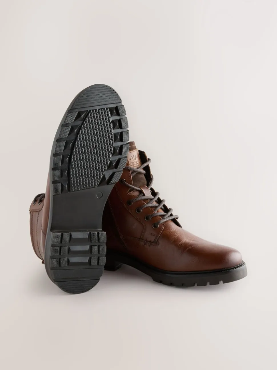 Tan Brown Leather Zip-Up Borg Lined Boots