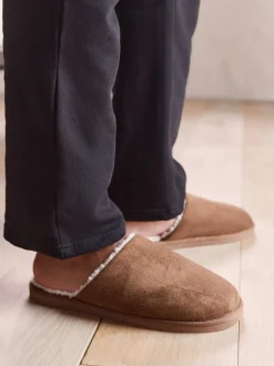 Tan Brown Microsuede Mule Slippers