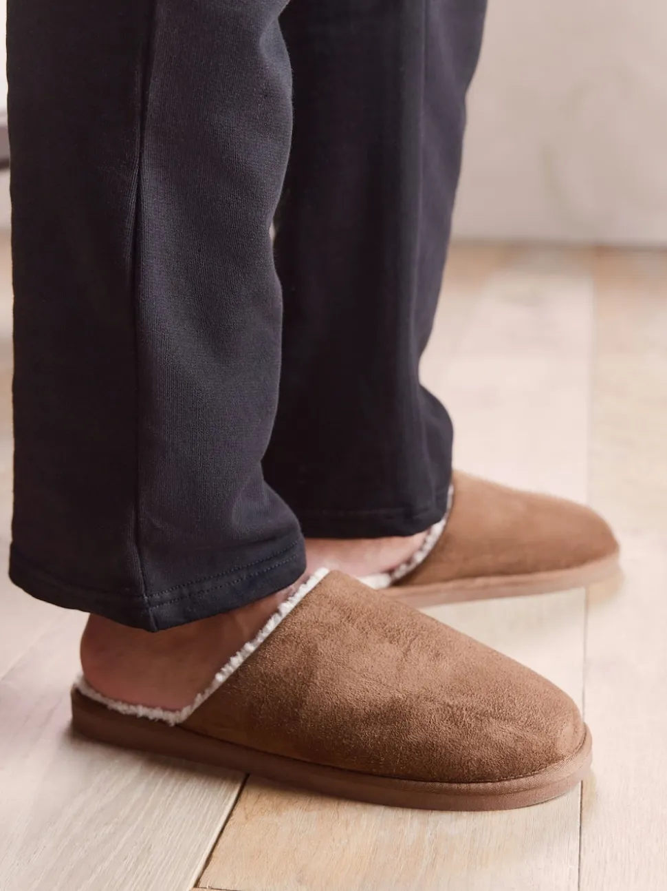 Tan Brown Microsuede Mule Slippers