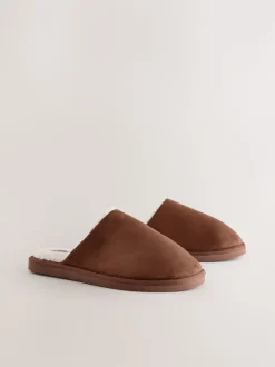 Tan Brown Microsuede Mule Slippers
