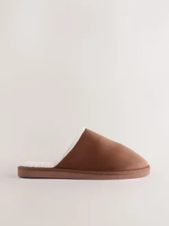 Tan Brown Microsuede Mule Slippers