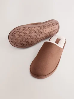 Tan Brown Microsuede Mule Slippers