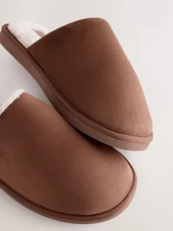 Tan Brown Microsuede Mule Slippers