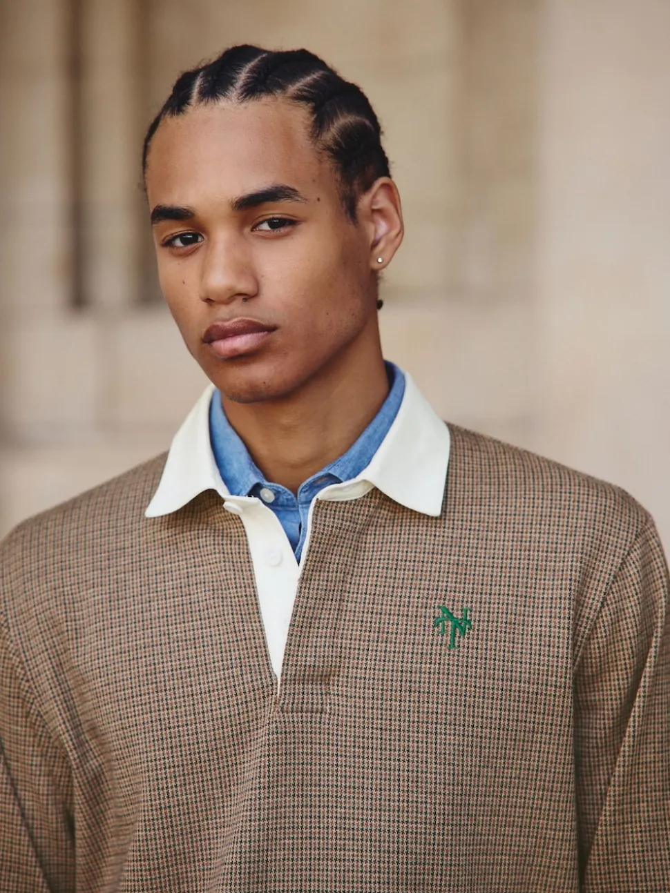 Tan Brown Puppytooth Rugby Shirt
